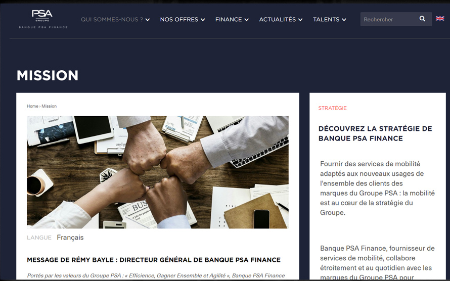 Illustration du projet Banque PSA Finance : Refonte du site institutionnel