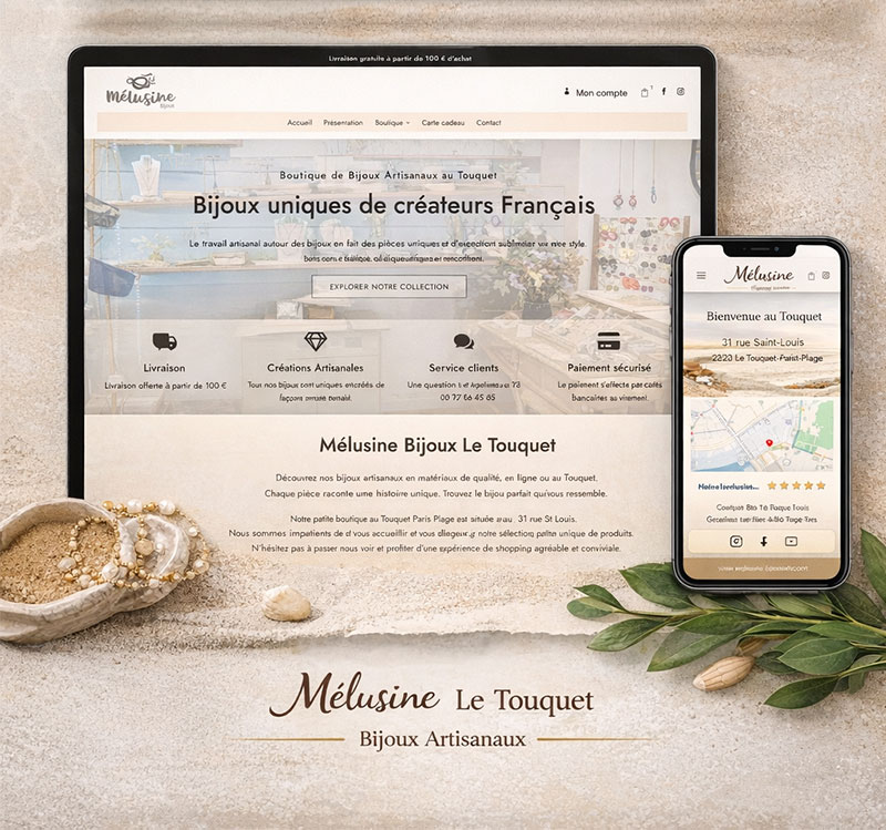 Illustration du projet Site e-commerce pour la boutique de bijoux artisanaux Mélusine Le Touquet