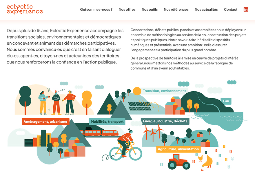 Illustration du projet Optimisation de l'empreinte environnementale et développement sur mesure du site de l'agence de concertation Eclectic Experience