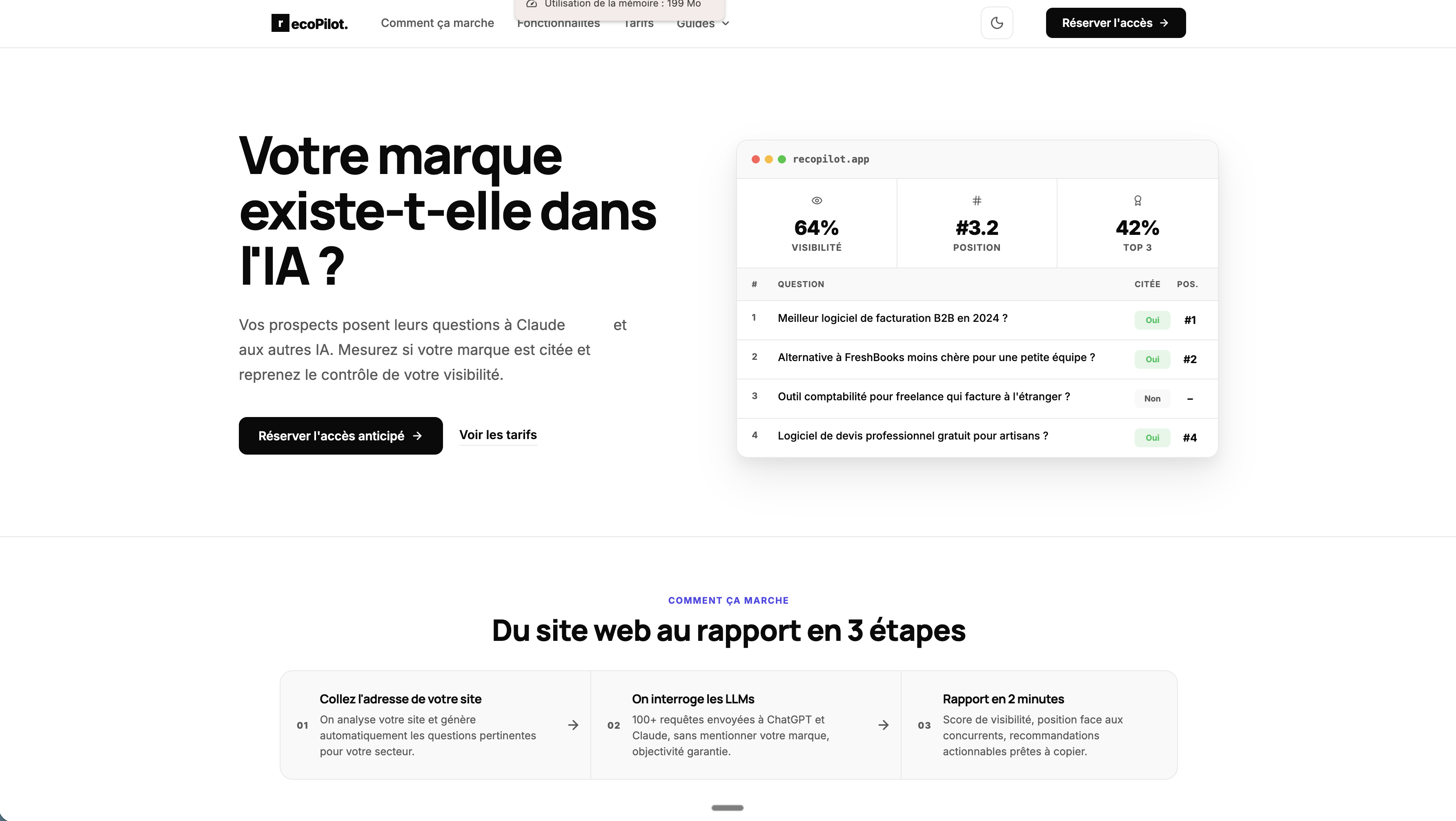 Illustration du projet recoPilot - Outil SaaS de mesure de visibilité IA (GEO)