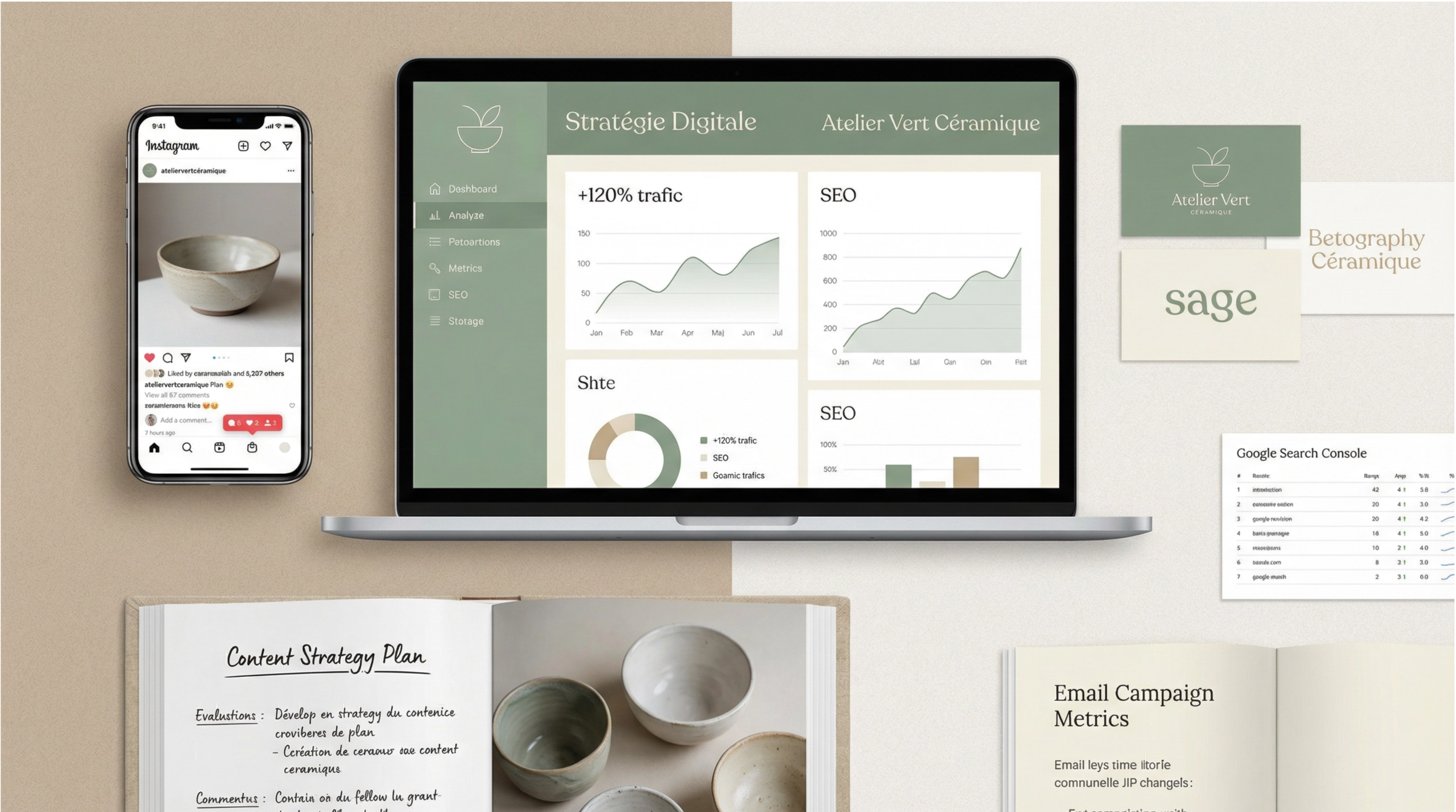 Illustration du projet Stratégie digitale et visibilité Google pour Atelier Vert Céramique