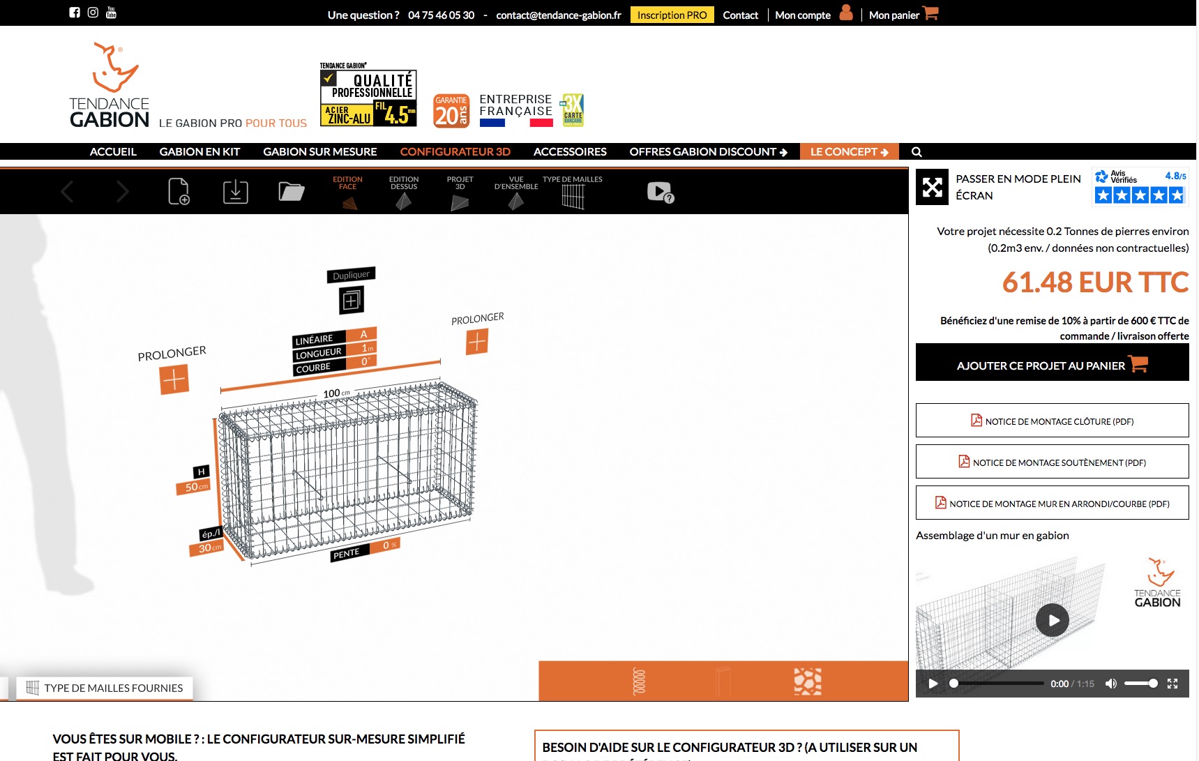 Illustration du projet Site vitrine et configurateur en ligne pour la vente de gabions