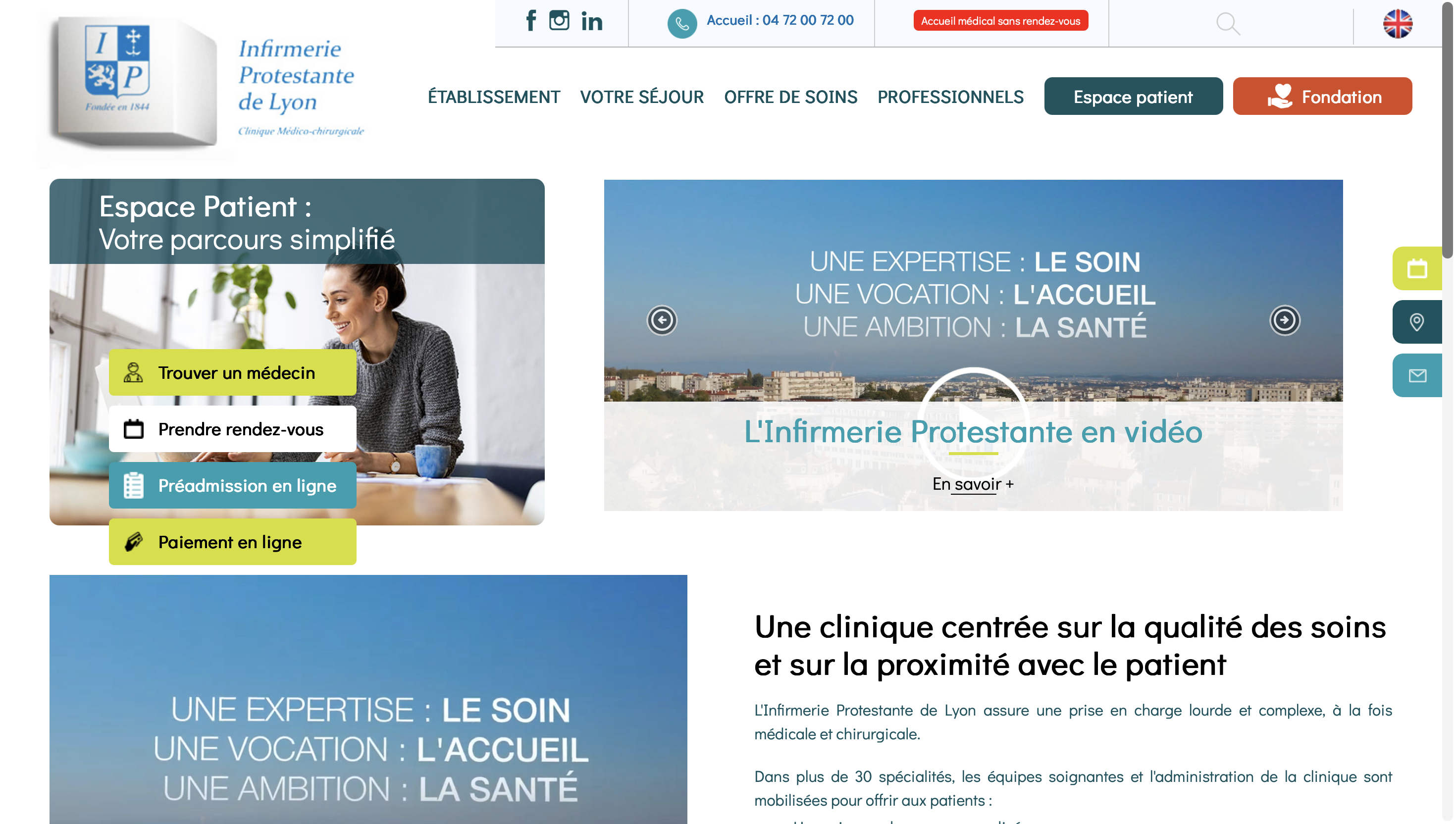 Illustration du projet Site internet de la Clinique Infirmerie Protestante de Lyon