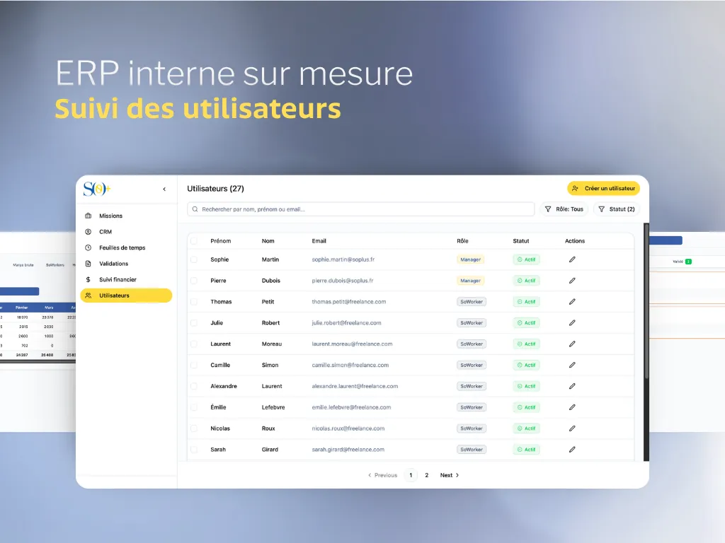 Illustration du projet SO+ — ERP interne pour le management et le suivi des missions