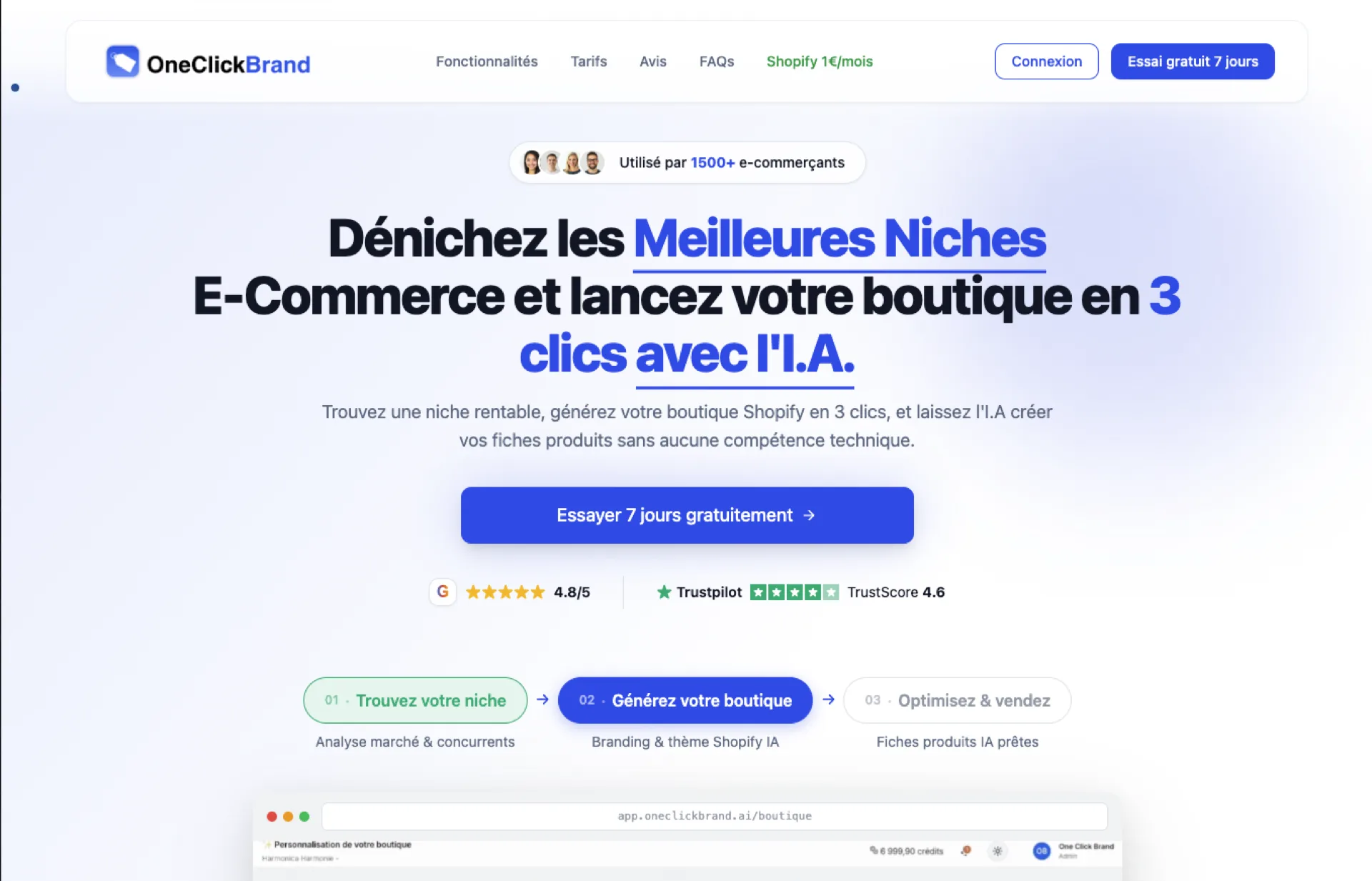 Illustration du projet OneClickBrand.ai : SaaS e-commerce optimisé par IA