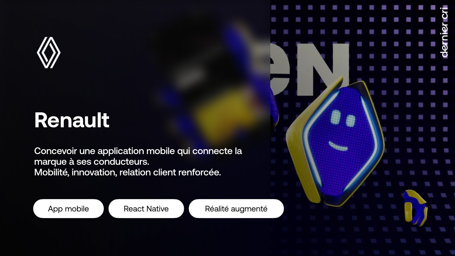 Illustration du projet Application mobile Renault : actualités, avatar Reno et pré-réservation des modèles iconiques R5 et R4