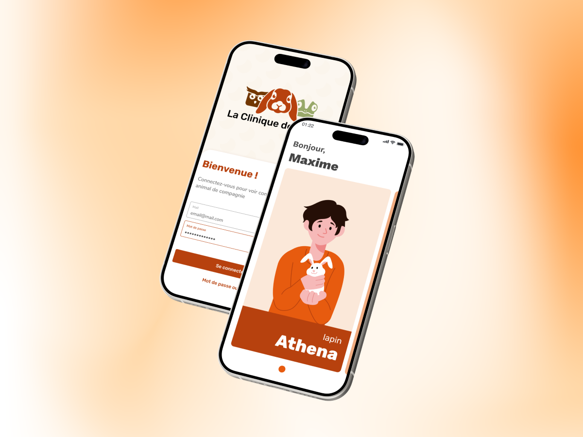 Illustration du projet Clinique des NAC : application mobile de suivi de soins animalier