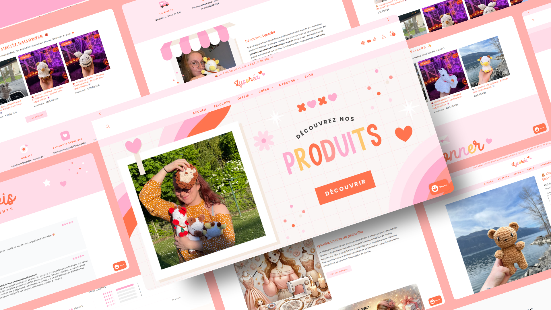 Illustration du projet Lysoréa — Création de marque et boutique e-commerce Shopify pour une artisane de peluches au crochet