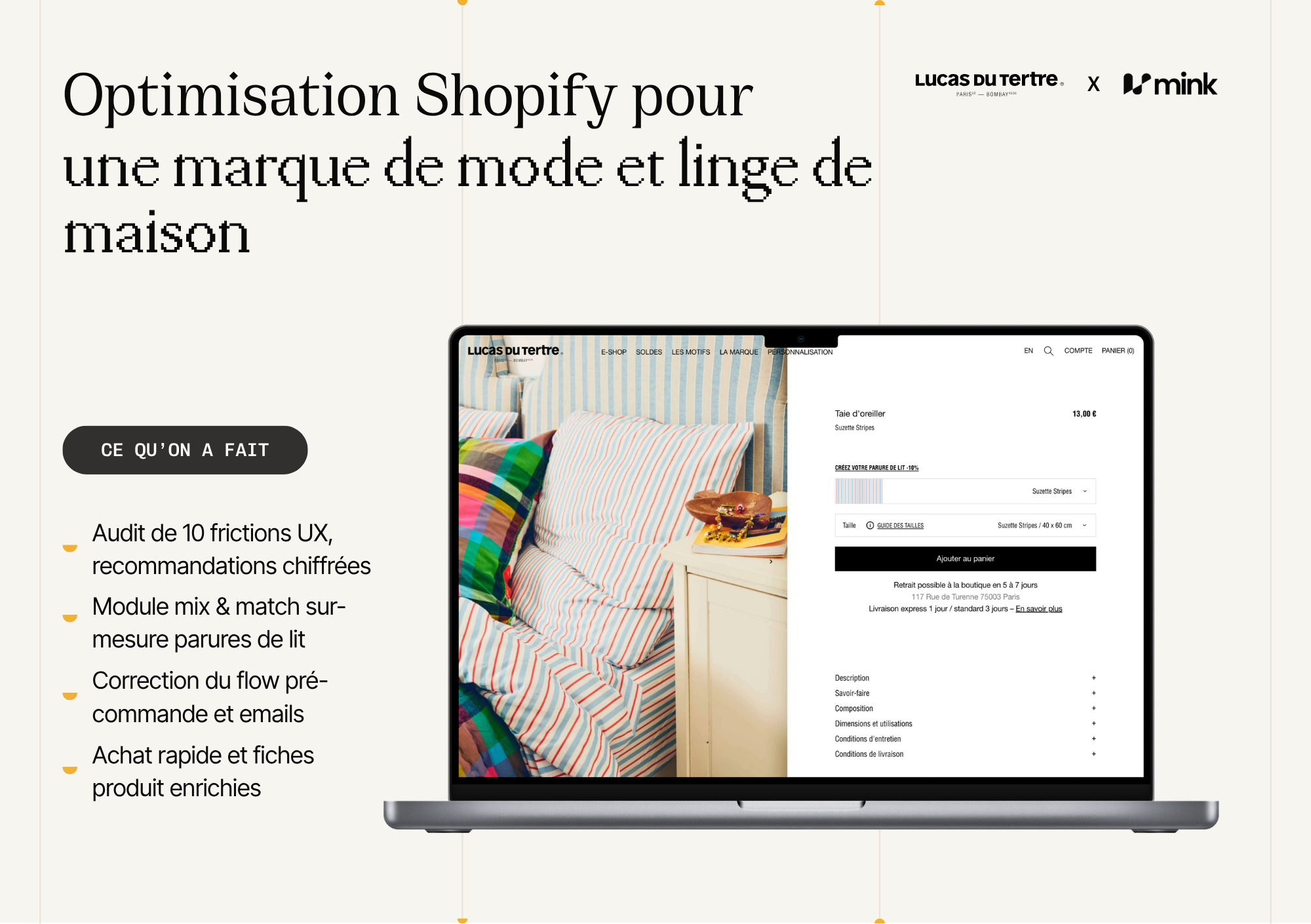 Illustration du projet Optimisation Shopify pour une marque de mode et linge de maison