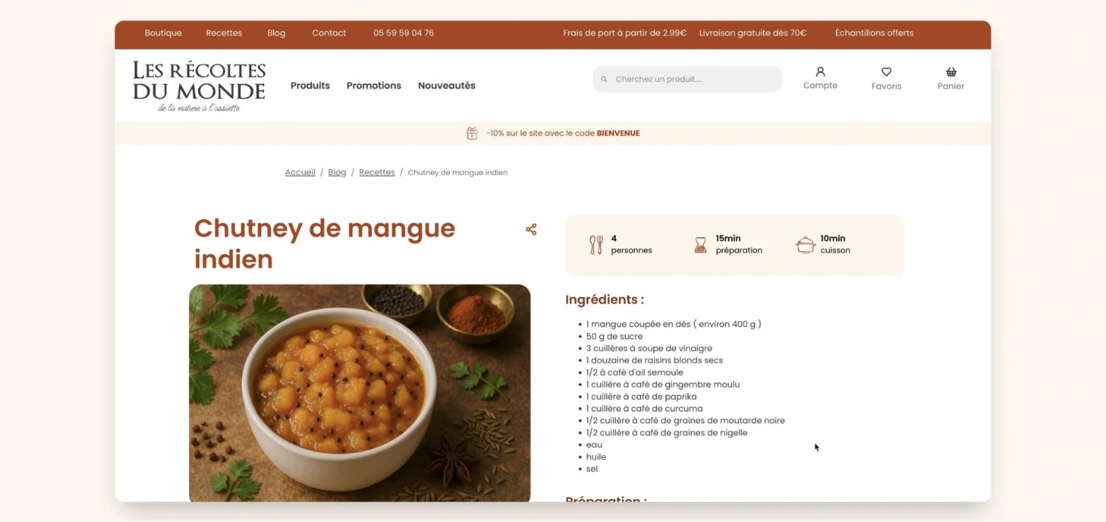 Illustration du projet Voyage au cœur des saveurs – Refonte du site Prestashop des Récoltes du Monde
