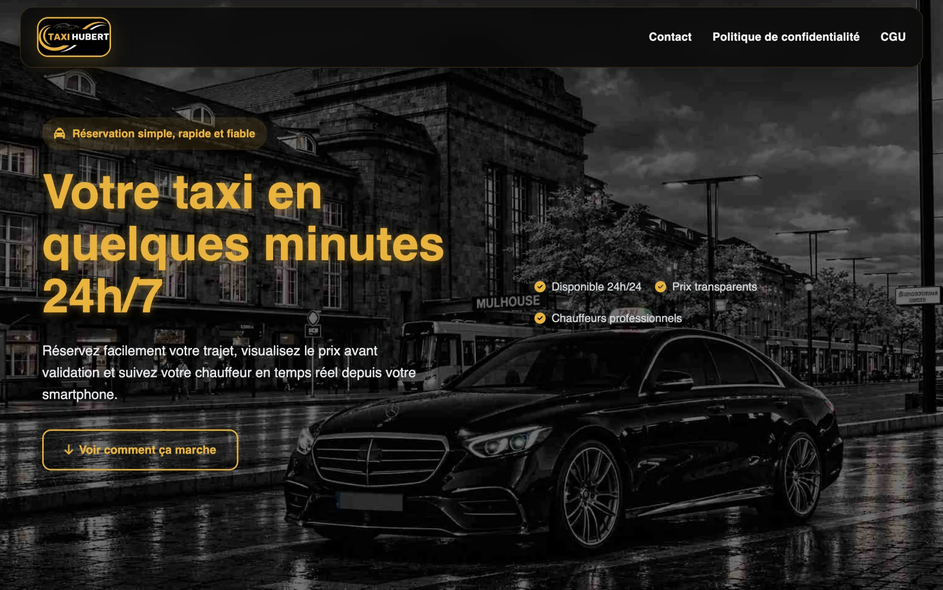 Illustration du projet Taxi Hubert — la course en VTC, de la réservation au paiement