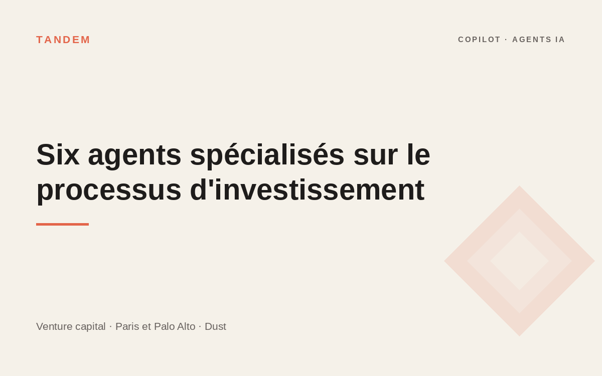 Illustration du projet Six agents IA spécialisés pour outiller le processus d'investissement de Newfund