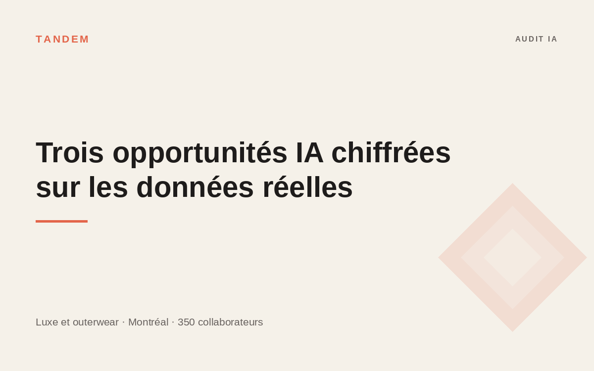 Illustration du projet Audit d'opportunités IA sur données réelles pour Moose Knuckles