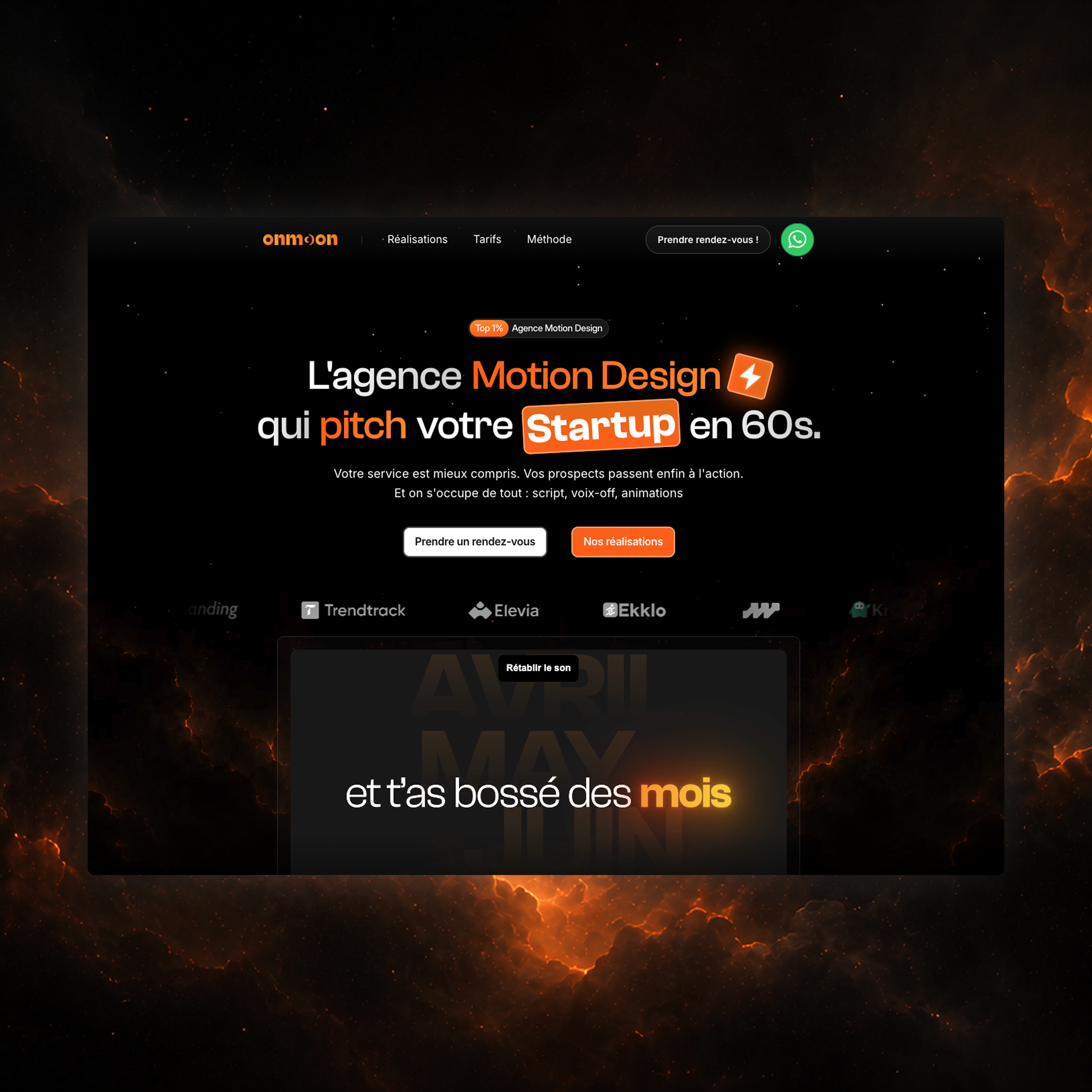 Illustration du projet Onmoon, site vitrine pour une agence de motion design spécialisée SaaS