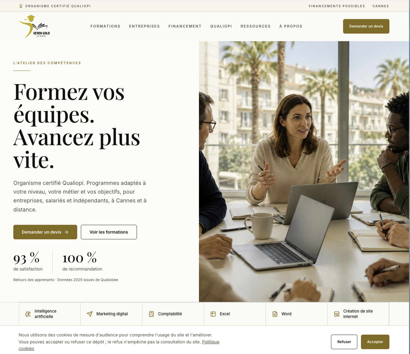 Illustration du projet Seven Gold School — Création du site, stratégie SEO et acquisition Ads