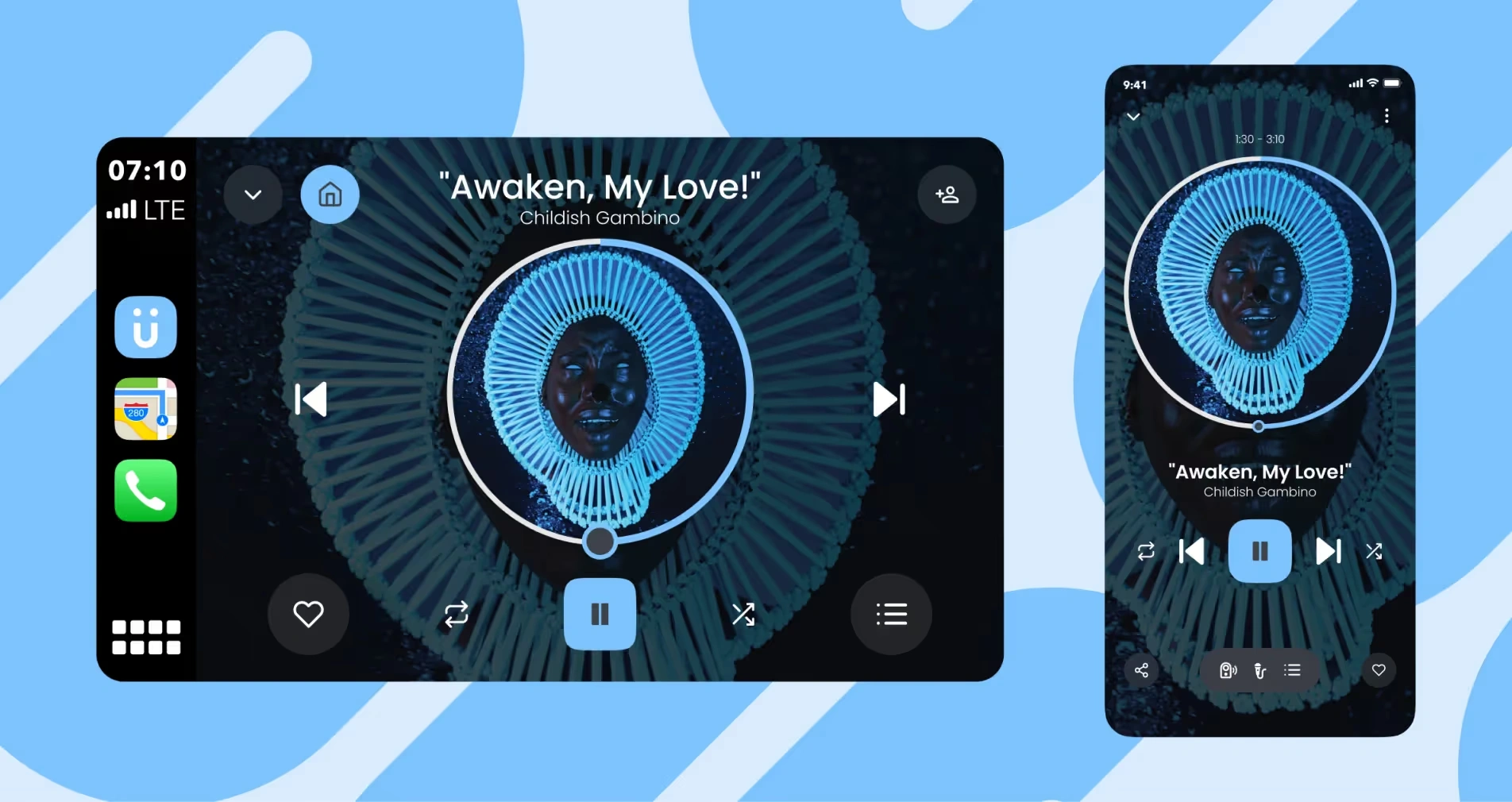 Illustration du projet Stellantis Share With U : app de streaming musical mobile, CarPlay et Android Auto