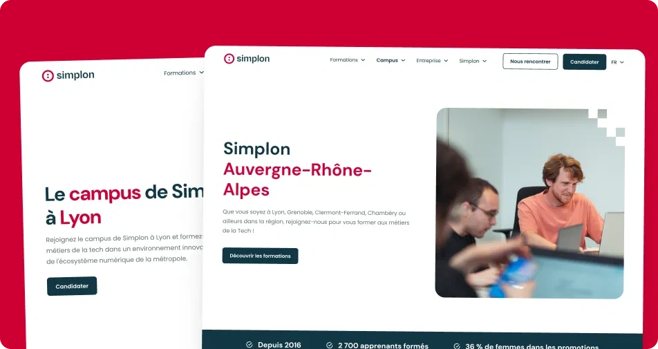 Illustration du projet Simplon.co : refonte du site institutionnel sous Webflow, x4 sur les leads