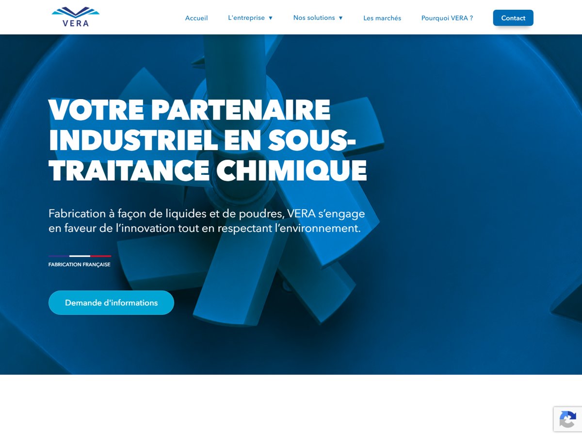 Illustration du projet Site vitrine de Véra Chimie, sous-traitant chimique, avec back-office administrable