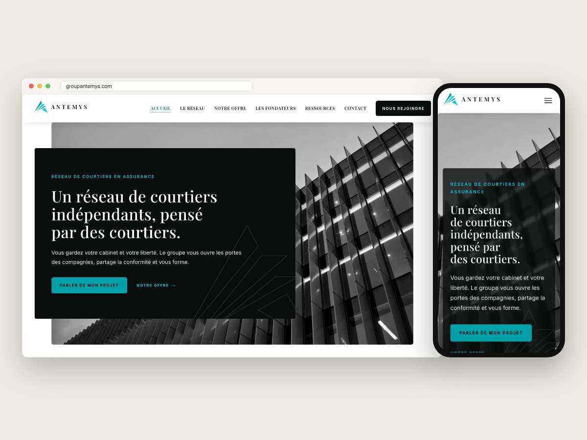 Illustration du projet Antemys, site de recrutement d'un réseau de courtiers