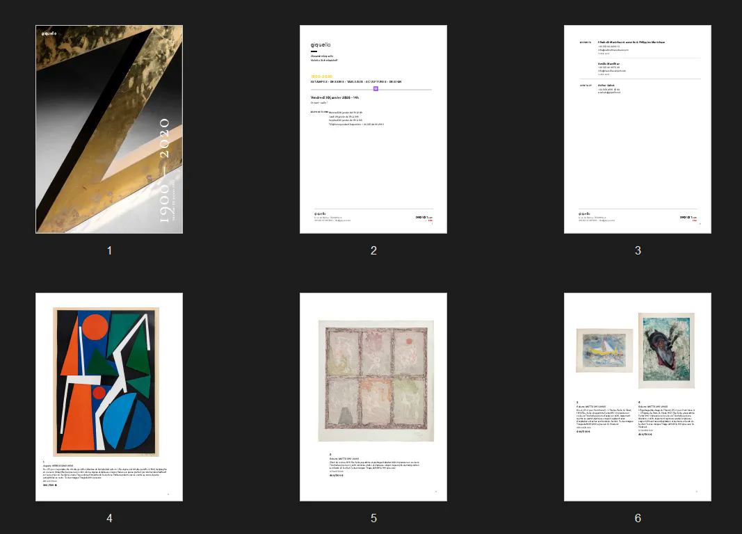 Illustration du projet Giquello : catalogues de vente générés en InDesign depuis un Sheet