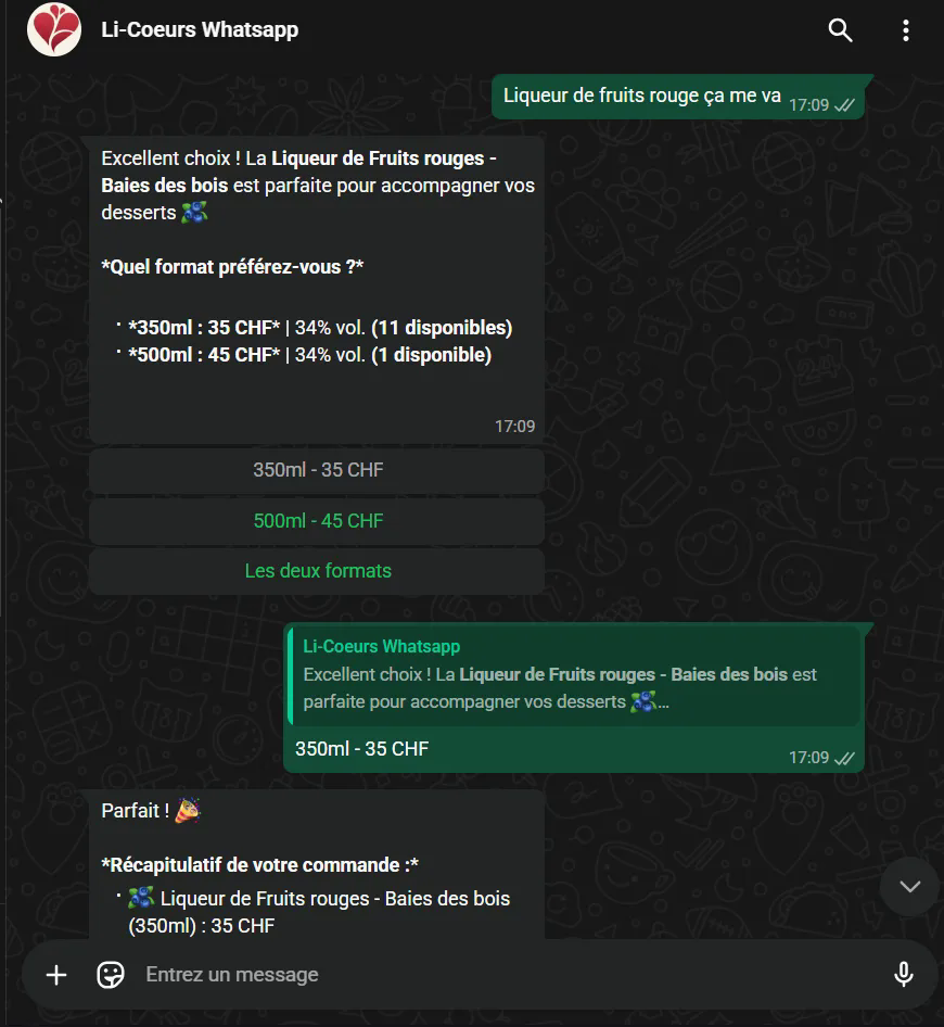 Illustration du projet Li-Cœurs d'Art : une assistante WhatsApp pour des liqueurs du Valais