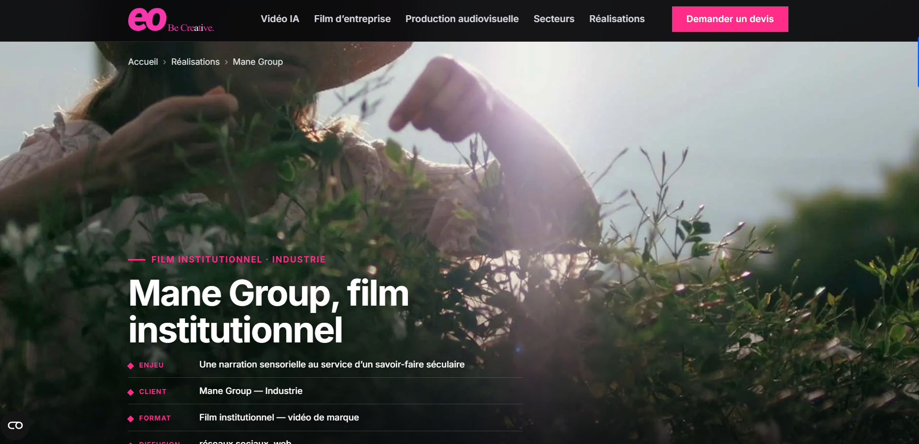 Illustration du projet Mane Group, film institutionnel