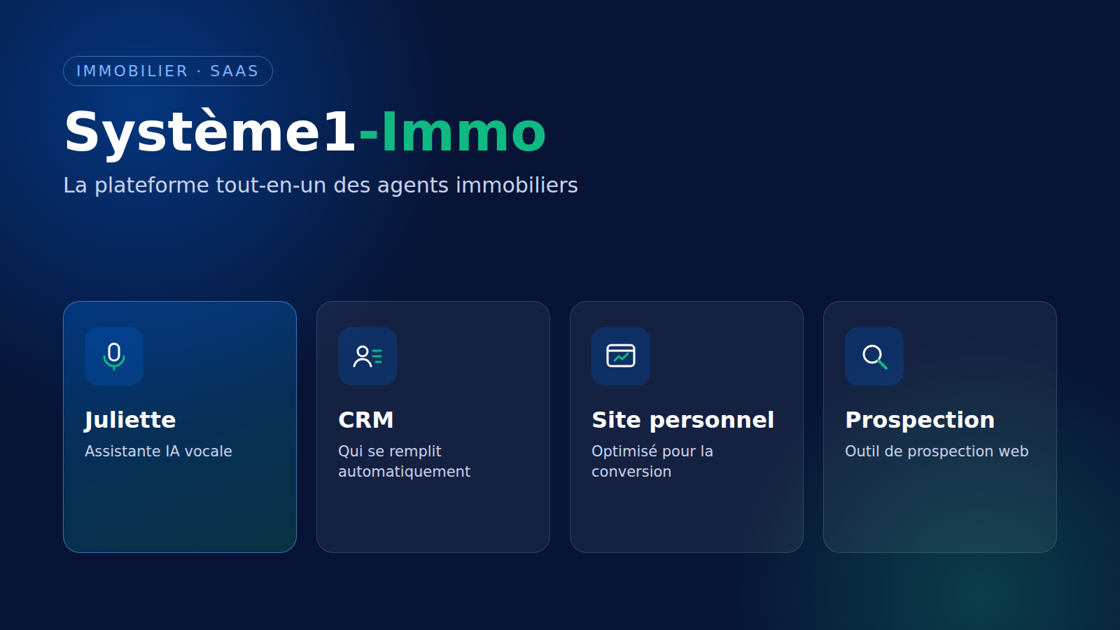 Illustration du projet Outil conçue pour la productivité des agents immobiliers(prospeSystème1-Immo : plateforme SaaS tout-en-un pour agents immobiliersction, suivis, recherche, image ...)