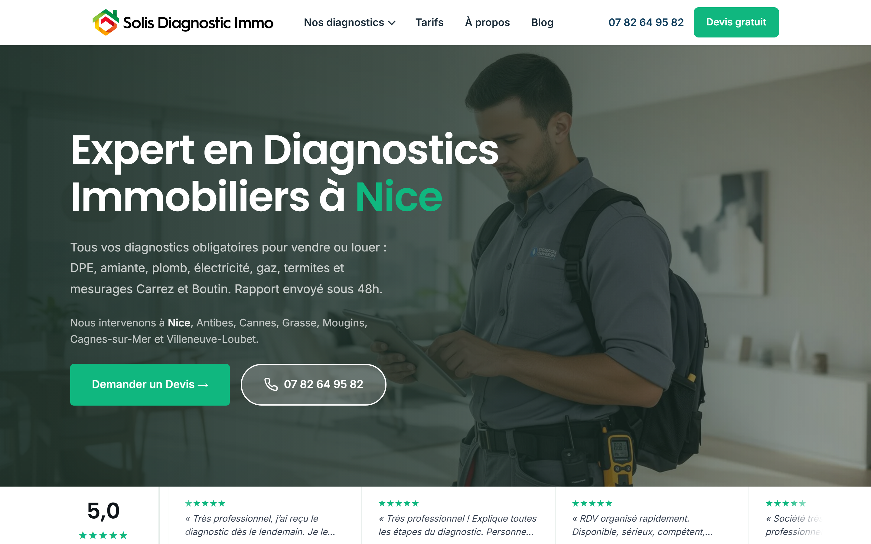 Illustration du projet Site internet de Diagnostic Immobilier - Solis Diagnostic Immo à Villeneuve-Loubet