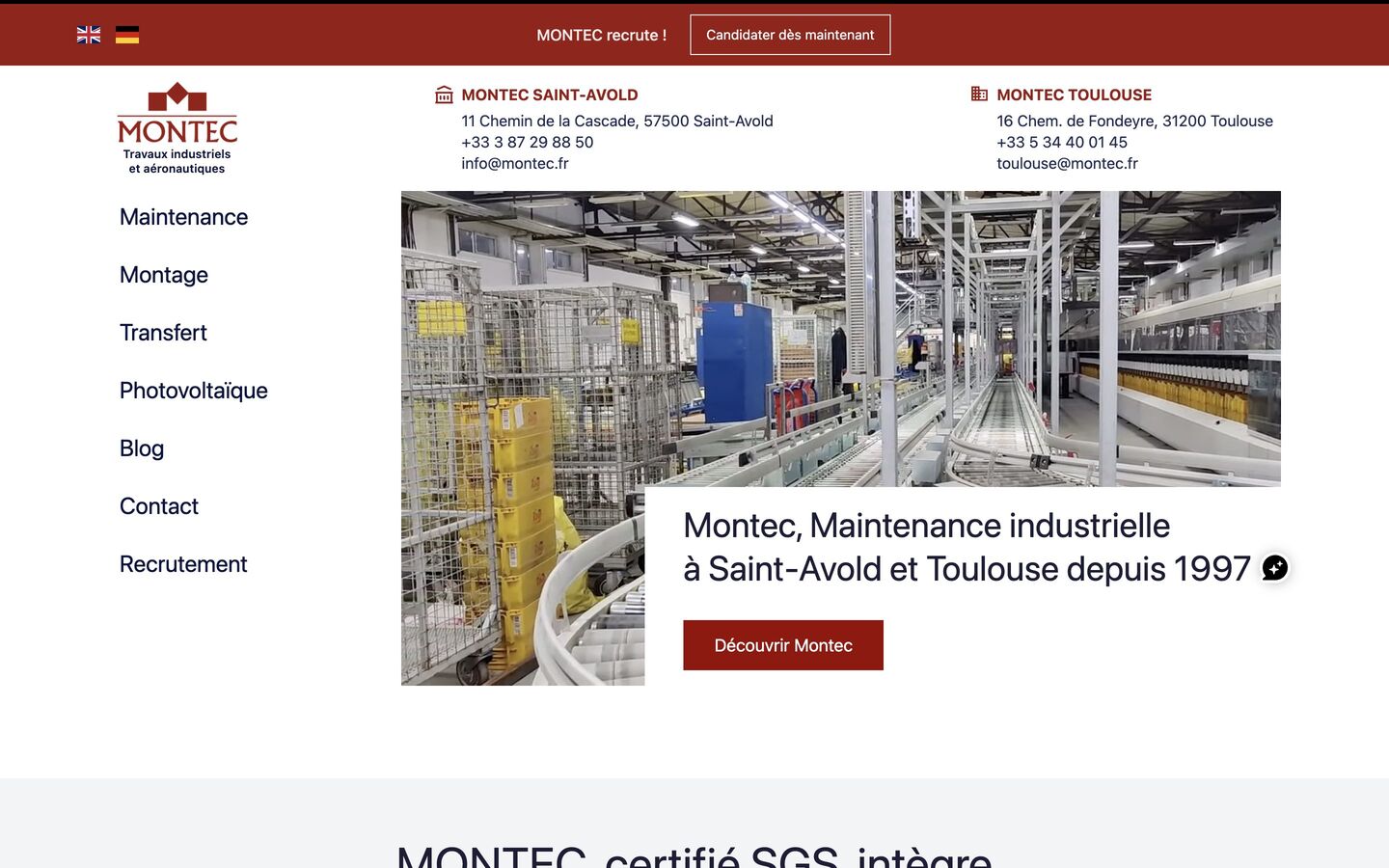 Illustration du projet Montec : refonte du site d'une PME industrielle