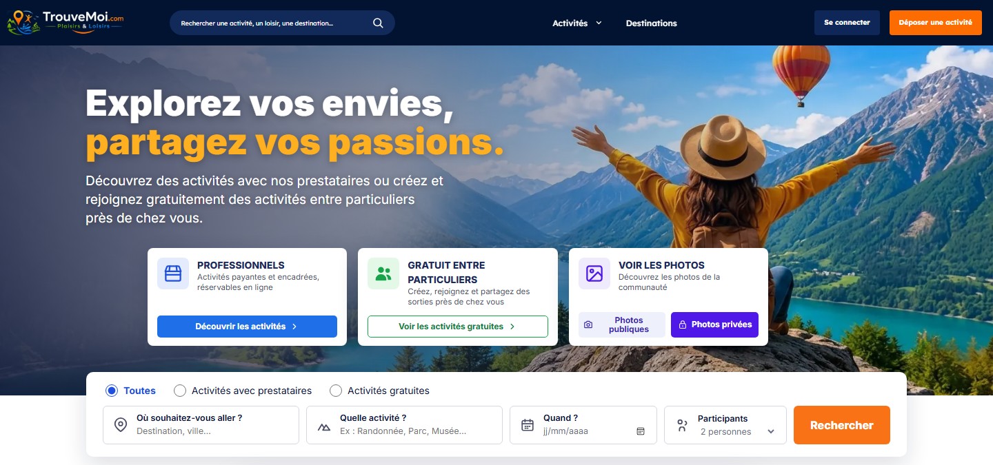 Illustration du projet Plateforme TrouveMoi : activités et loisirs partout en France
