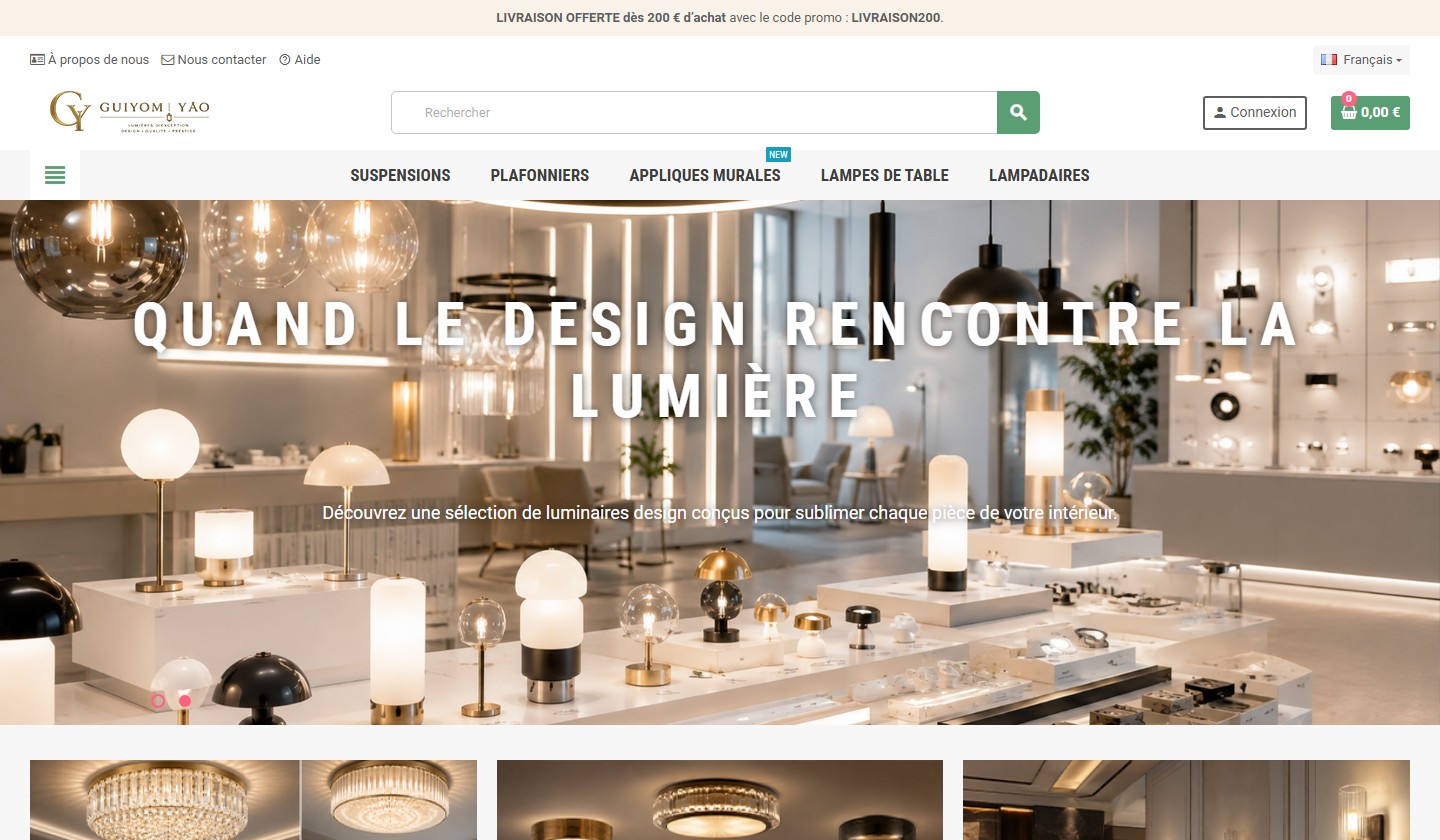 Illustration du projet Rebel Refine : notre boutique PrestaShop de luminaires design (projet interne)