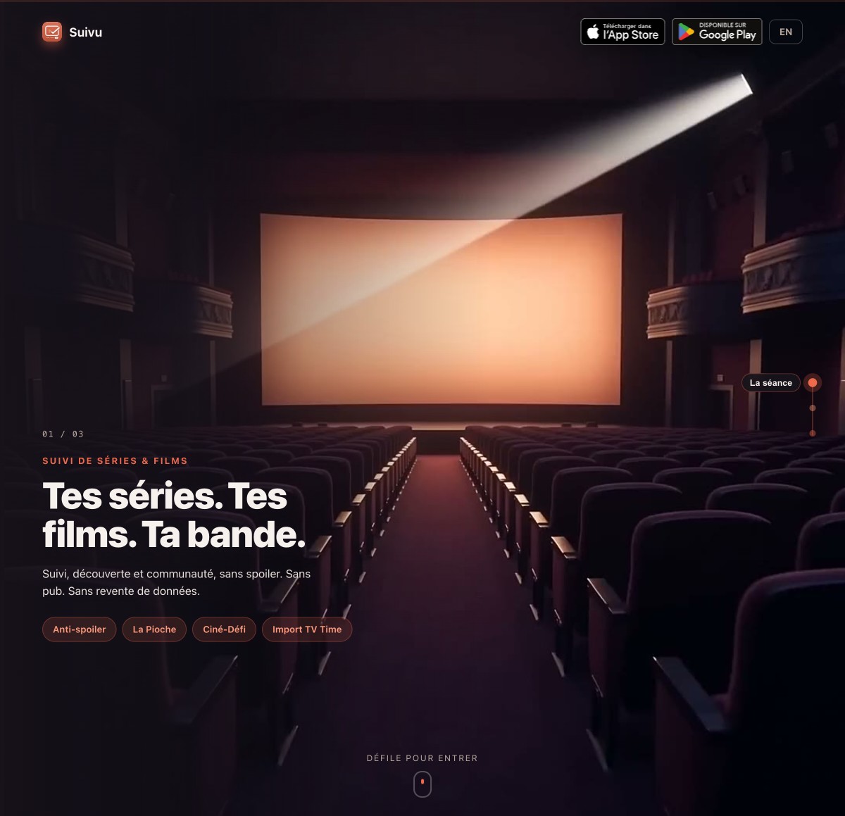 Illustration du projet Suivu : application iOS et Android de suivi de séries et de films, conçue et développée en solo