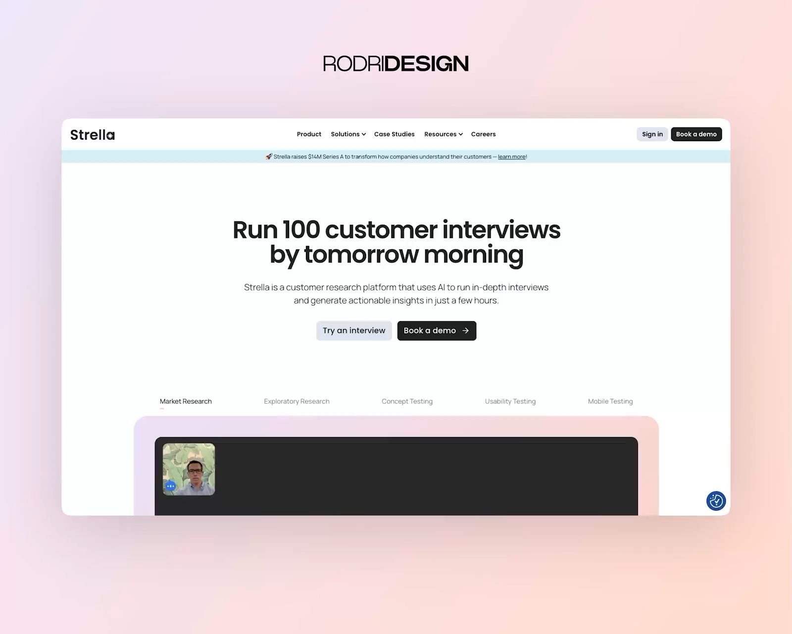 Ilustración del proyecto Strella — Création d’un site marketing évolutif sur Webflow pour une plateforme de recherche client