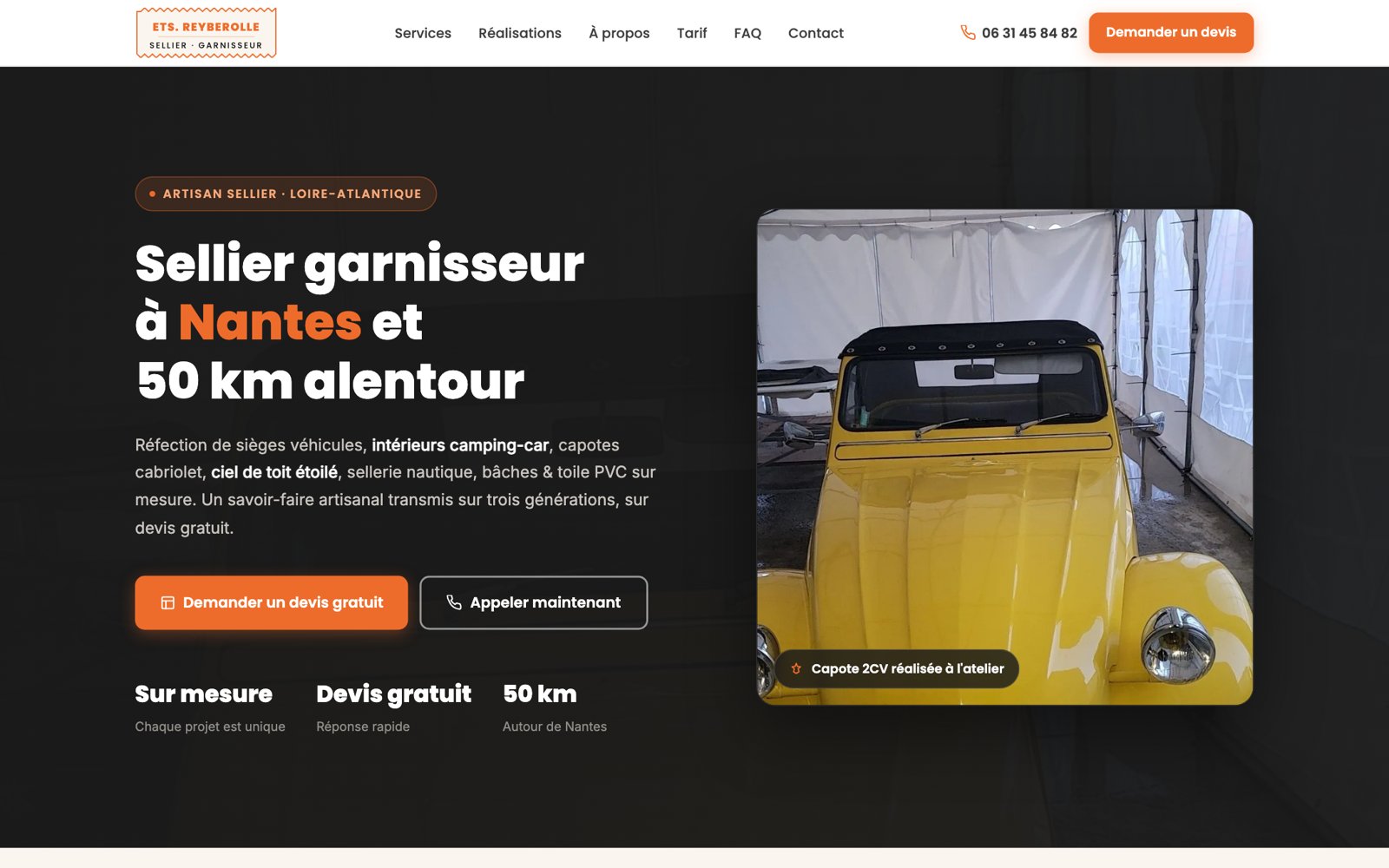 Illustration du projet Sellerie Reyberolle : un site qui montre le travail d'un sellier, photo par photo