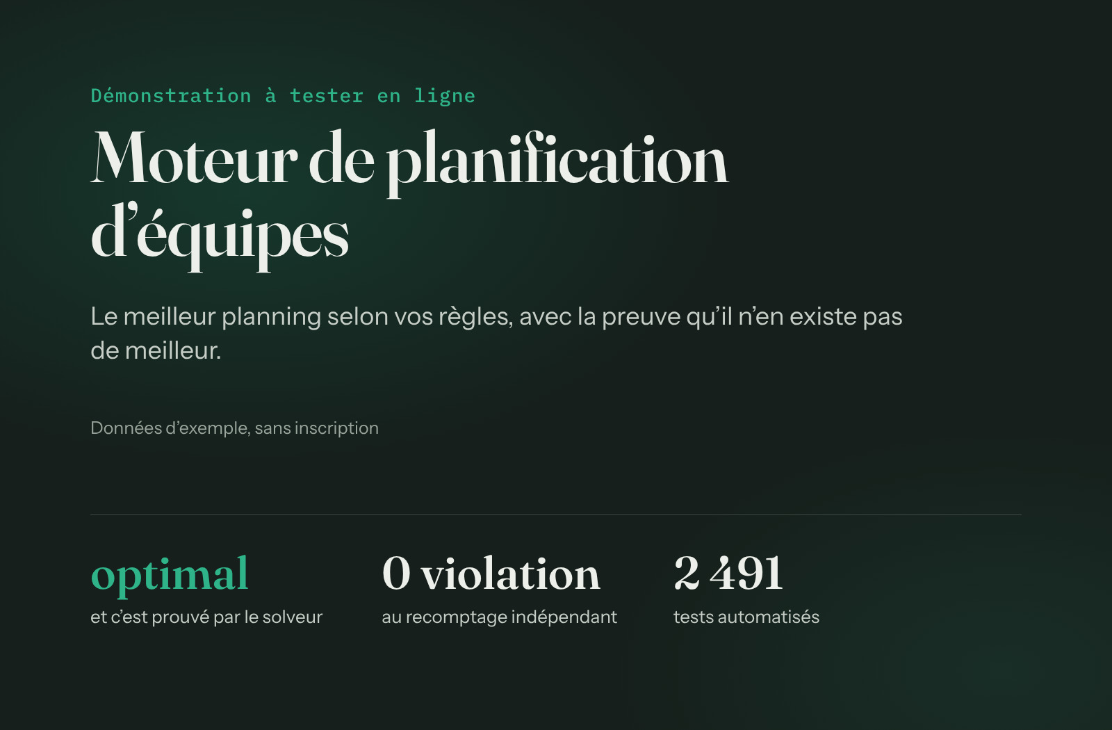 Illustration du projet Moteur de planification d’équipes : démonstration à tester en ligne