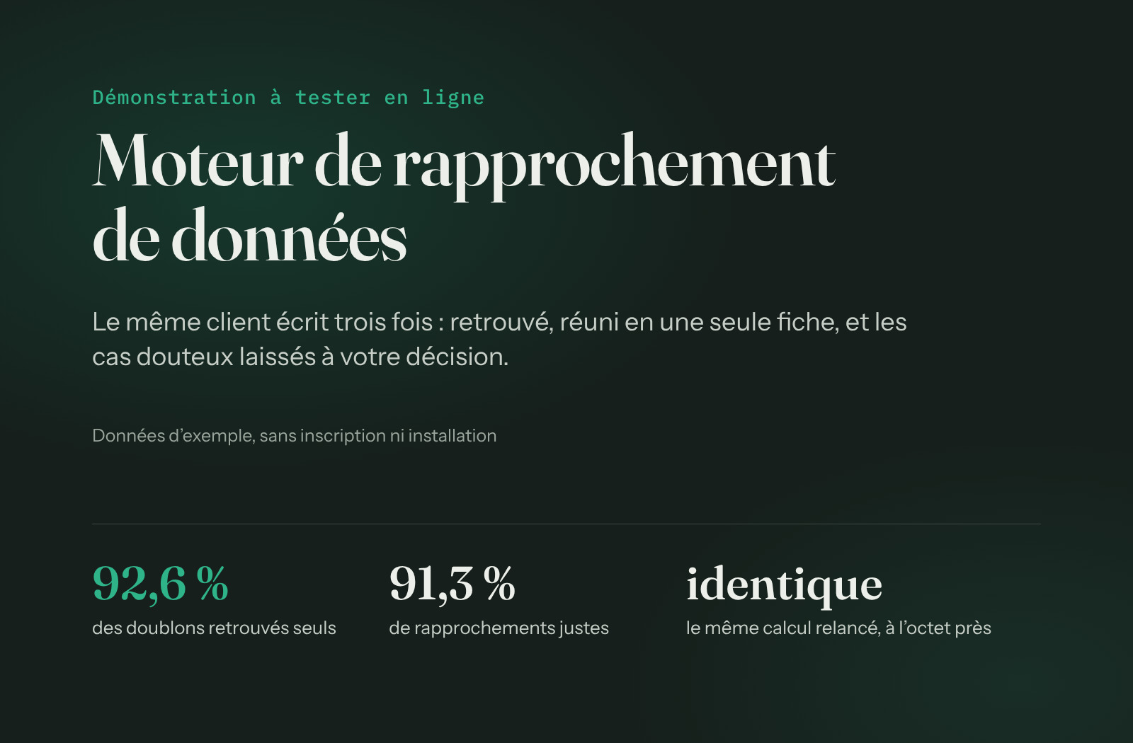 Illustration du projet Moteur de rapprochement de données : démonstration à tester en ligne