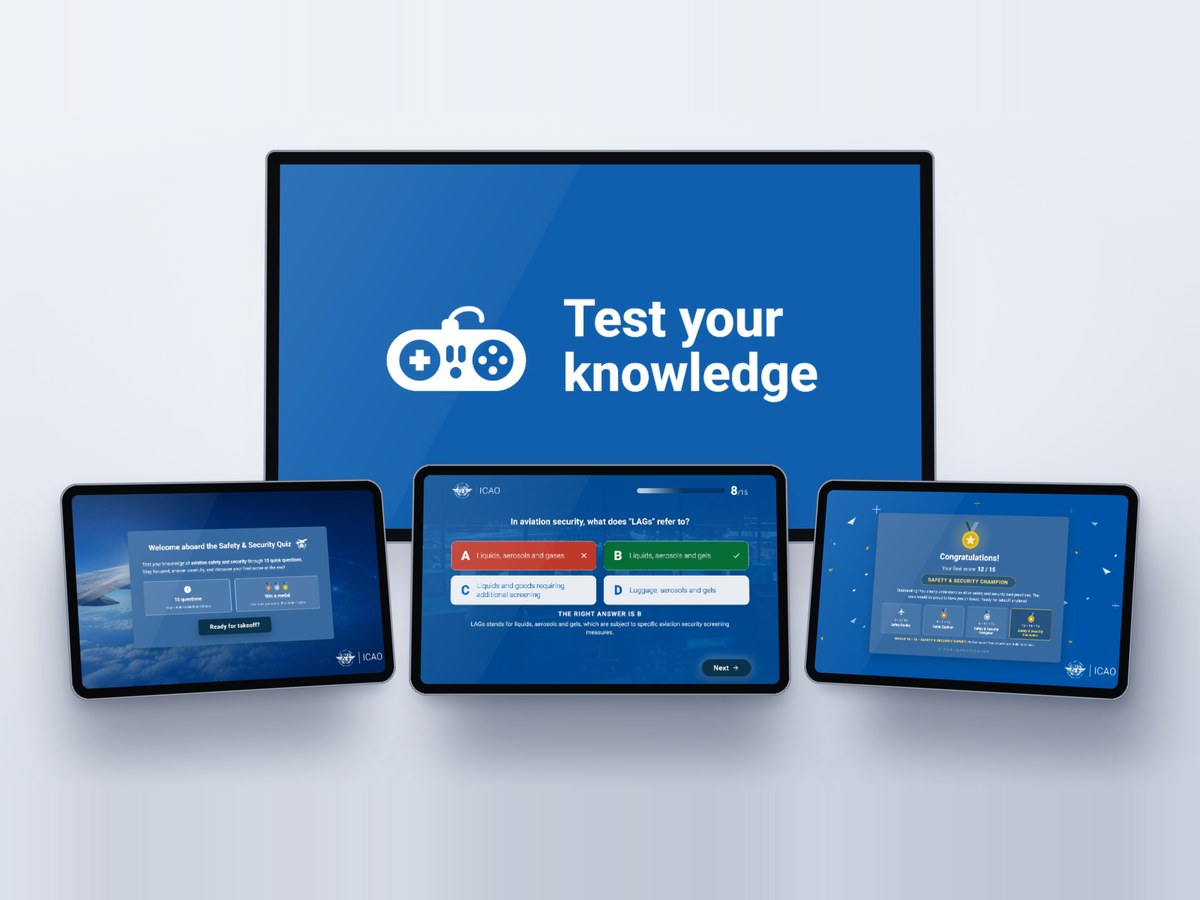 Illustration du projet Quiz interactif pour l'OACI, conçu avec Airbus