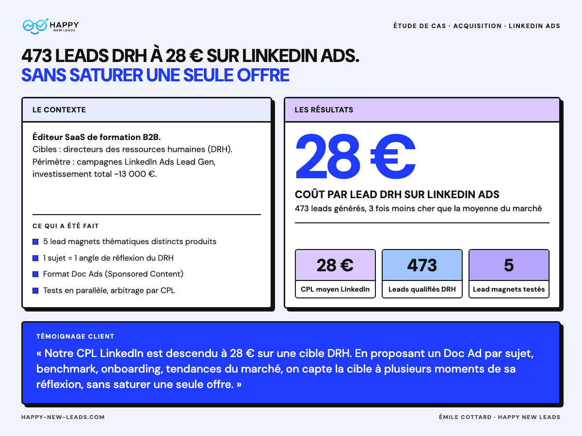 Illustration du projet Linkedin Ads - Lead Magnet 28€ de CPA sur audience DRH