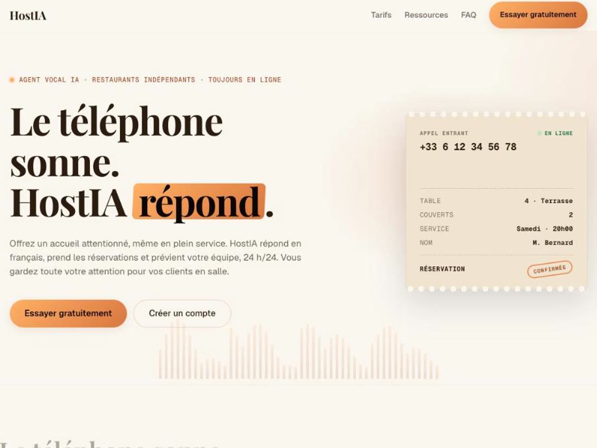 Illustration du projet HostIA : agent vocal de réservation pour restaurants