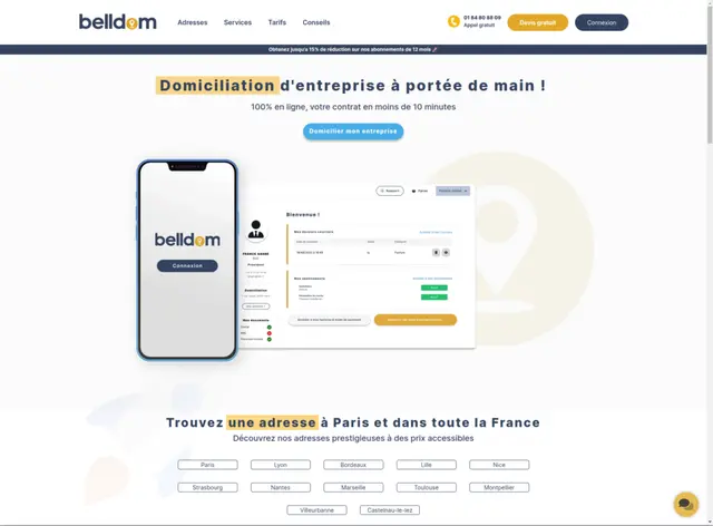 Illustration du projet Domiciliation d'entreprise en ligne pour Belldom