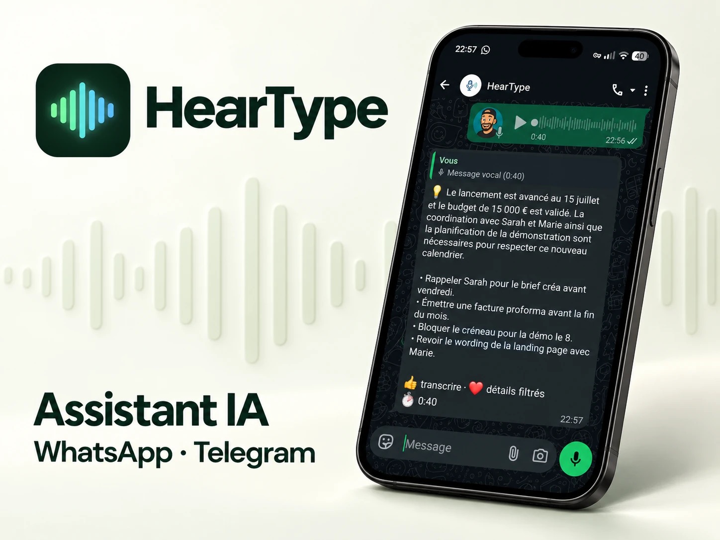 Illustration du projet Assistant IA qui résume les messages vocaux