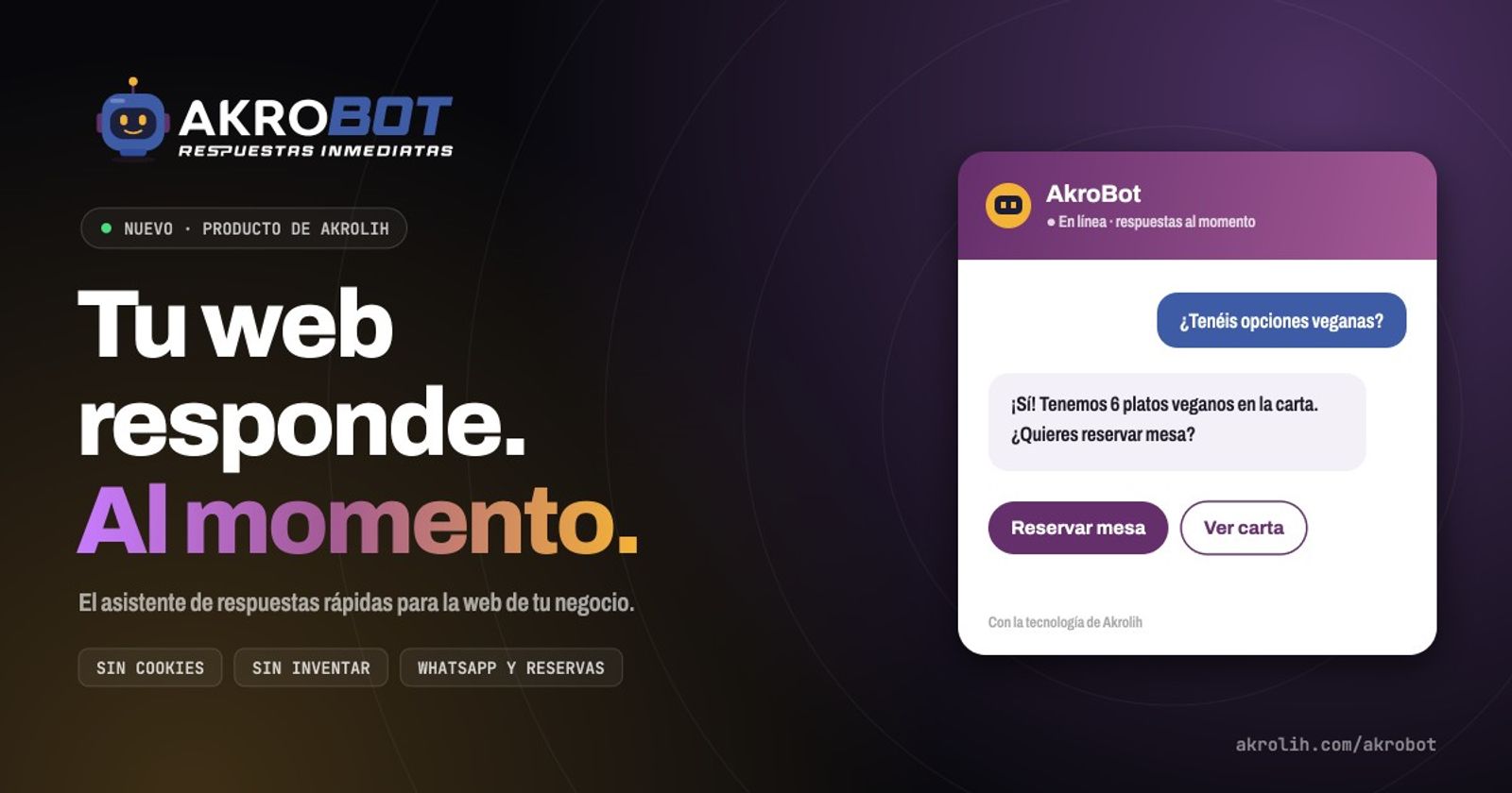 Illustration du projet AkroBot: asistente automático para webs que responde al momento, sin inventar