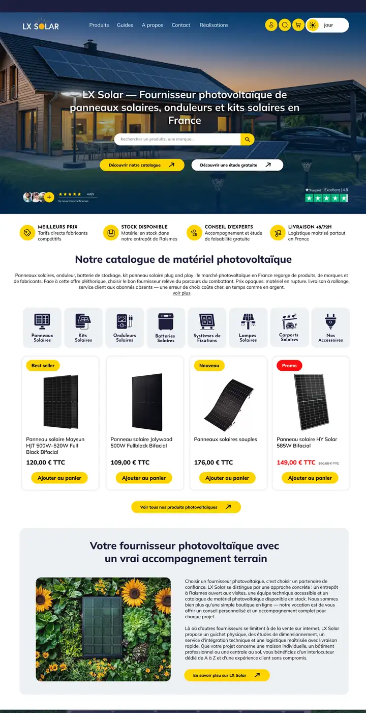 Illustration du projet LX Solar : migration e-commerce Shopify vers PrestaShop