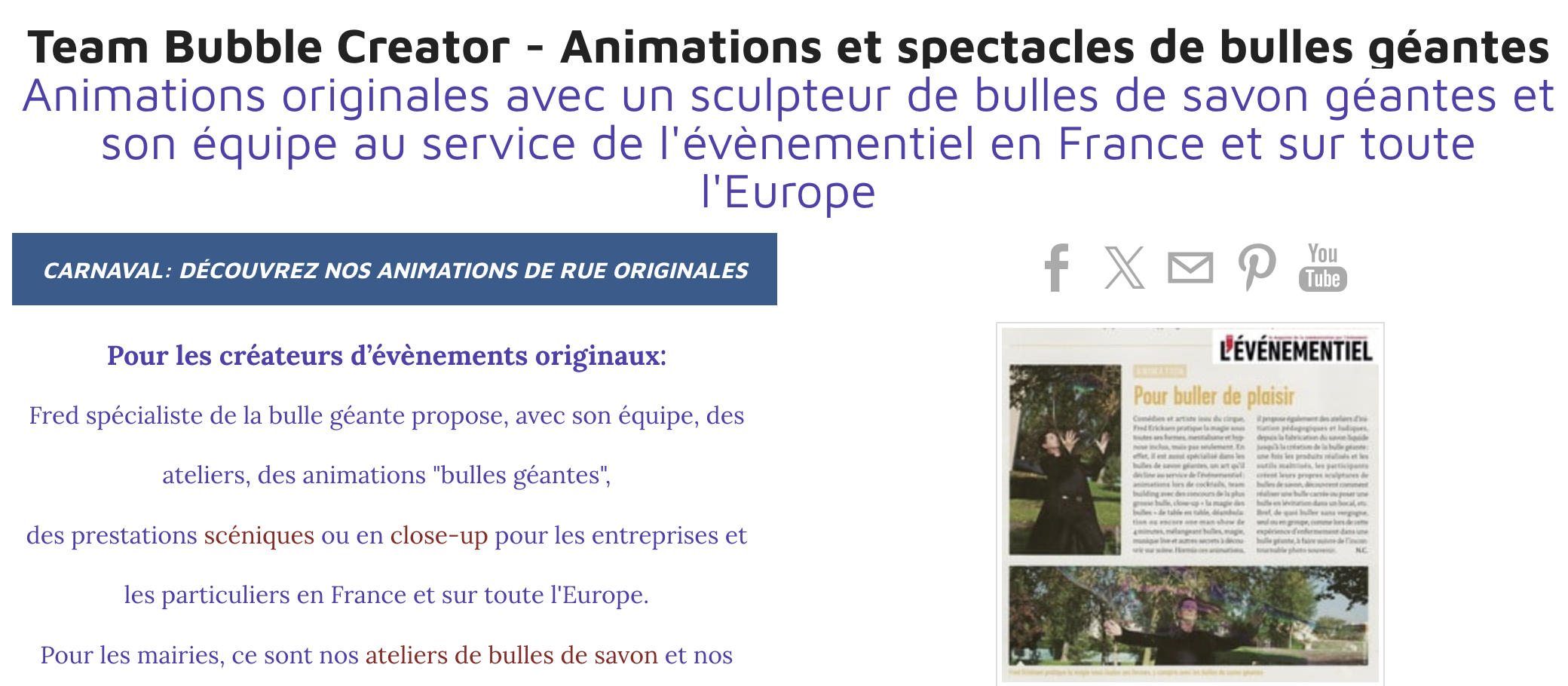 Illustration du projet Team Bubble Creator - Animations et spectacles de bulles géantes