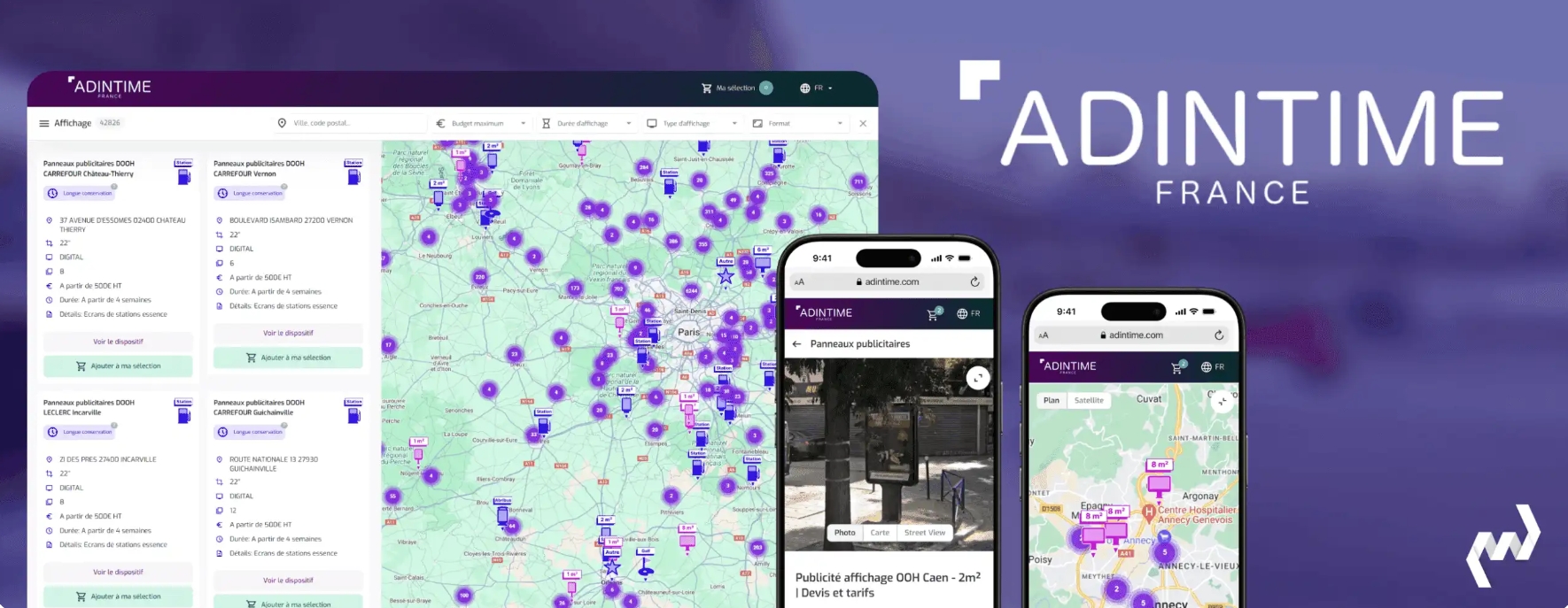 Illustration du projet Adintime, carte interactive pour panneaux publicitaires