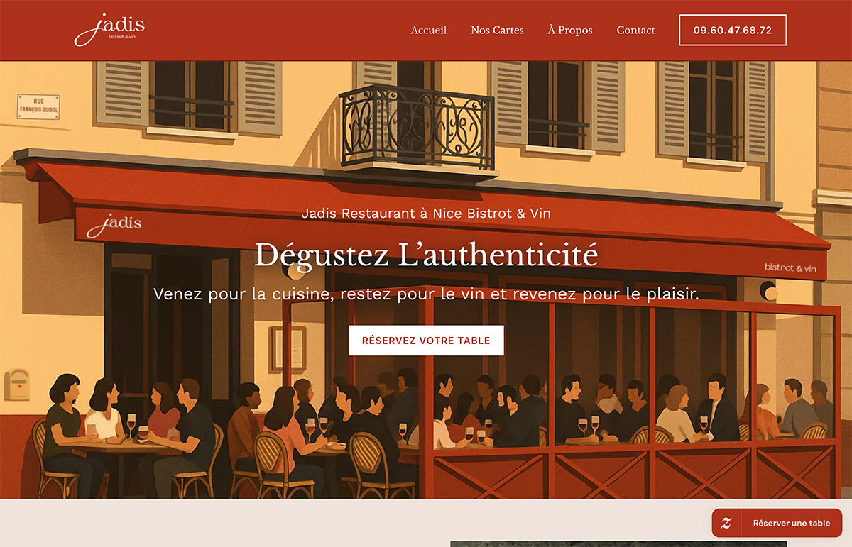 Illustration du projet Création du site internet pour Jadis Restaurant à Nice