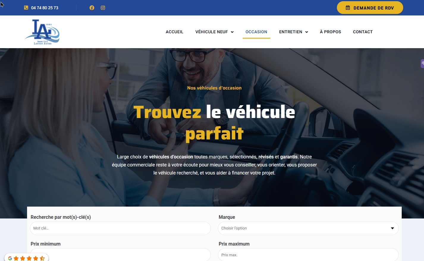 Illustration du projet Création du site internet pour Louvet Autos