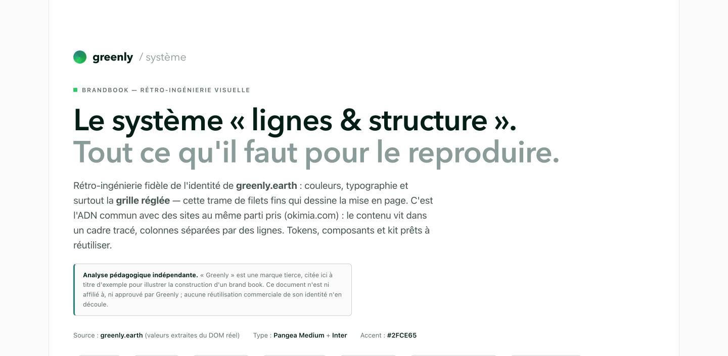 Couverture d'un brand book rétro-conçu à partir de Greenly