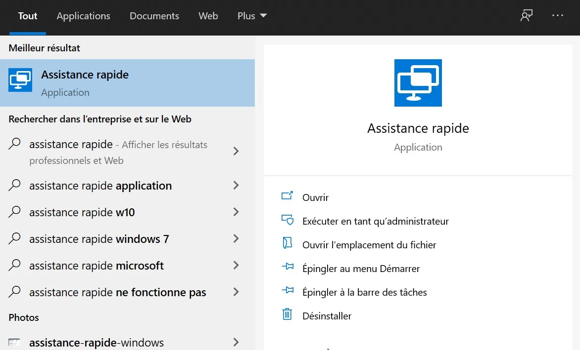 Assistance rapide Windows