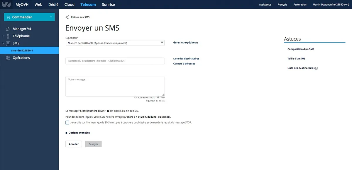 OVH Télécom SMS Pro